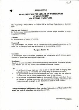 Resolution on the attack on worshippers in Kennilworth on Sunday 25 July 1993