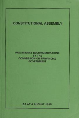 Preliminary Recommendations by the Commission on Provincial Government