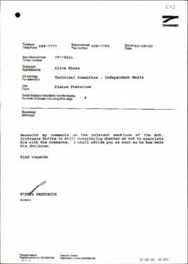 Comments from P Pretorius to technical committee regarding relevant sections of the act