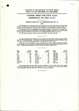 Statutes for the Republic of South Africa control sheet for title radio (together with copies of ...