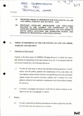 ANC – Proposed Terms of Reference for sub-council on Law and Order, Stability and Security