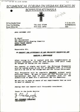 Ecumenical Form on Human Rights in Bophuthatswana request for Acceptance of Religious Procession ...