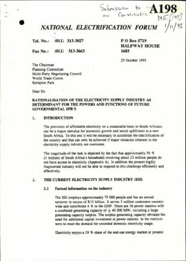 National Electrification Forum – Rationalisation of the Electricity Supply Industry as determinan...