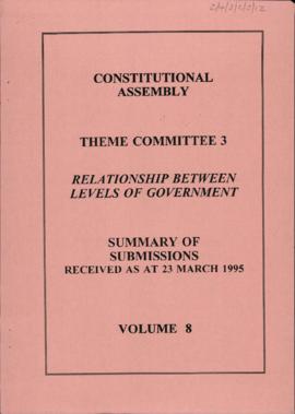 Levels of Government: Summary of submissions received as at 23 March 1995: vol. 8