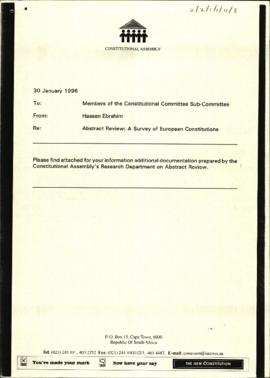 Constitutional Committee Sub-Committee: Abstract Review: A survey of European Constitutions