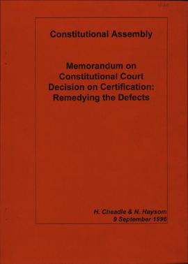 Memorandum on Constitutional Court. Decision on Certification: Remedying the Defects