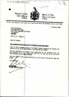 Republic of Ciskei discontinuation of participation in Negotiating Process