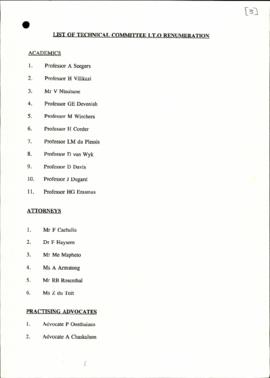 List of technical committees in terms of remuneration