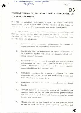 SA Government – Possible Terms of Reference for a Sub-council on Local Government