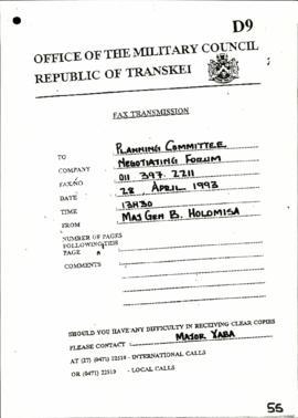 Transkei – Recommendations with regard to the formulation of a negotiations agenda