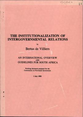 The Initialization of Inter-Governmental Relations by Bertus de Villers