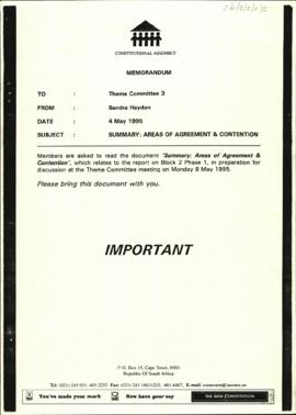 Memorandum: Summary: Areas of agreement and contention