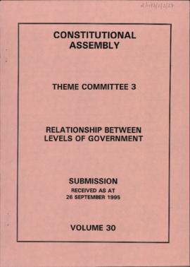 Levels of Government: Submissions as at: 26 September 1995: vol. 30