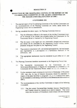 Resolution by the negotiating council on the report of the co-ordinating committee of the ad-hoc ...