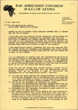 Report on the bi-lateral talks deadline between the SA regime and the PAC