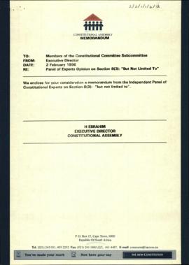 Constitutional Committee Sub-Committee: Memorandum from the Independent Panel of Constitutional E...