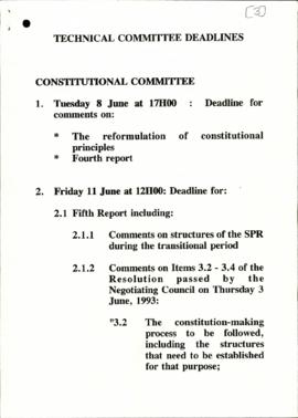 Miscellaneous technical committee deadlines and meetings with the negotiating council