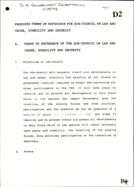 SA Government – Proposed terms of reference for sub-council on Law and Order, Stability and Security