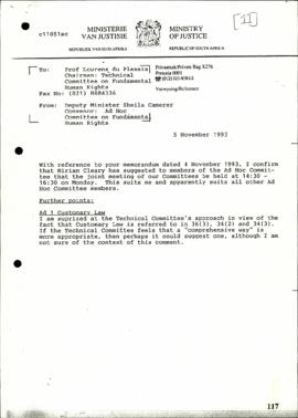 Letter from Mrs. S Camerer in response to memo dated 1993-11-04