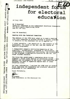 Independent Forum for Election Education – Request for meeting with the Technical Committee on vo...