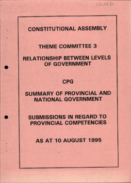 Summary of Provincial and National Government Submissions in regard to Provincial Competencies as...