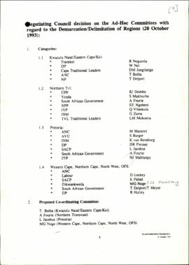 Negotiating council decision on ad-hoc committees with regard to demarcation/delimitation of regions