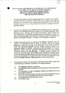 Explanatory memorandum accepted by all participants on 30 April 1993 relating to proposals arisin...