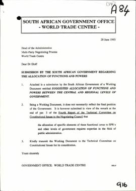 SA Government – Suggested Allocations of Functions and Powers between the Central and Regional Le...