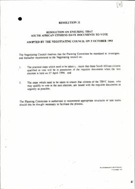 Resolution on ensuring that South African citizens have documents to vote