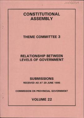 Levels of Government: Submissions received as at 29 June 1995: Commission on Provincial Governmen...