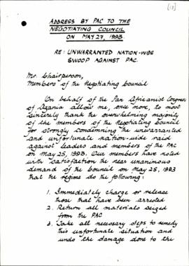 Address by the PAC to the Negotiating council