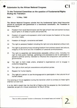 ANC – List of Fundamental Rights which should be Protected and Guaranteed in a Transitional Const...