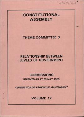 Levels of Government: Submissions received as at 29 may 1995: Commission on Provincial Government...