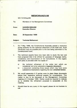 Memorandum: Technical Refinement