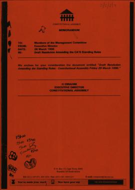 Memorandum re Draft Resolution Amending the CA's Standing Rules