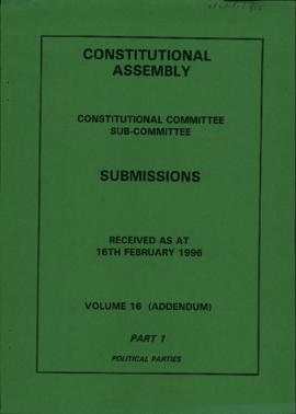 Received as at 16th February 1996. Volume 16 (Addendum). Part 1. Political Parties