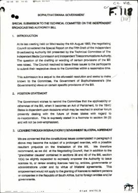 Bophuthatswana Government - Special Submission to the Technical Committee on the Independent Broa...