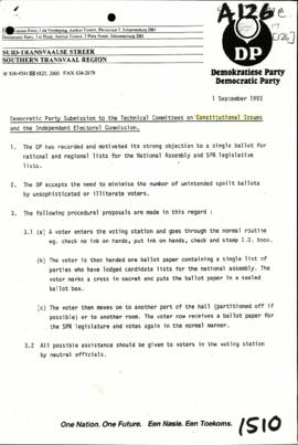 Democratic Party Submission  to the Technical Committee on Constitutional Issues and the Independ...