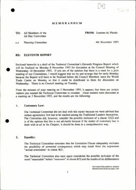 Memo to ad hoc committee regarding draft eleventh report
