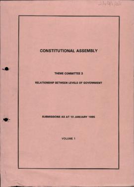 Levels of Government: Submissions as at 10 January 1995: vol. 1