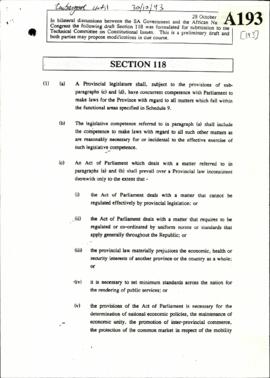 SA Government/African National Congress – Section 118 (preliminary draft of Section 118 arising o...