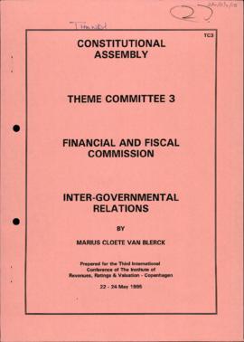 Financial and Fiscal Commission. Inter-Governmental Relations by Marius Cloete van Bierck