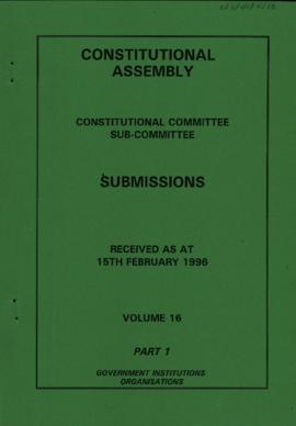 Received as at 15th February 1996. Volume 16. Part 1. Government Institutions. Organisations