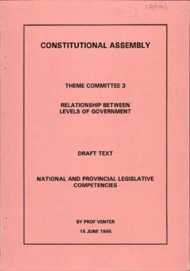 Draft text: National and Provincial Legislative Competencies by Prof. Venter