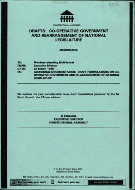 Memoranda. Additional Documentation: Draft Formulations on Co-operative Government and Re-arrange...