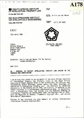 SA Institute of Intellectual Property Law – (13/03/92) – Proposal to Protect Intellectual Propert...