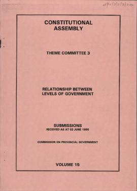 Levels of Government: Submissions received as at 02 June 1995: Commission on Provincial Governmen...