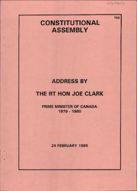 Address by the Rt Hon Joe Clark, Prime Minister of Canada, 1979 - 1980