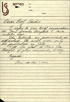 Correspondence between Prof Albie Sachs and Steph E. van der Merwe