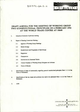 Draft Agenda for the Meeting of Working Group Two (Constitutional Principles) on 6 February 1992 ...